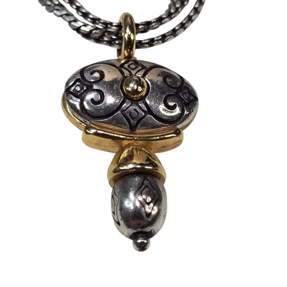 Brighton Venezia Gold/Silver Scrolled Oval Pendant 3-Strand Necklace Retired
